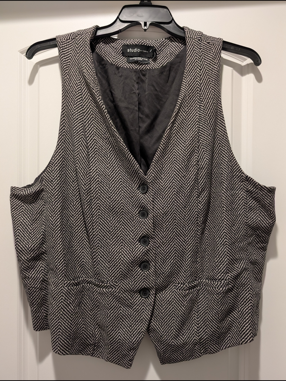 torrid Black and White Herringbone Button Vest - Studio Collection